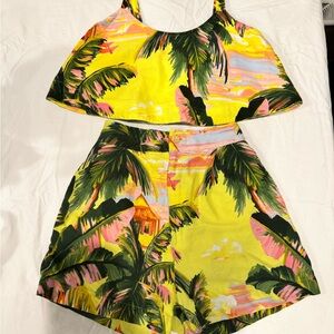 FARM Rio High Waist Shorts and crop top - Yellow, Green, Coral